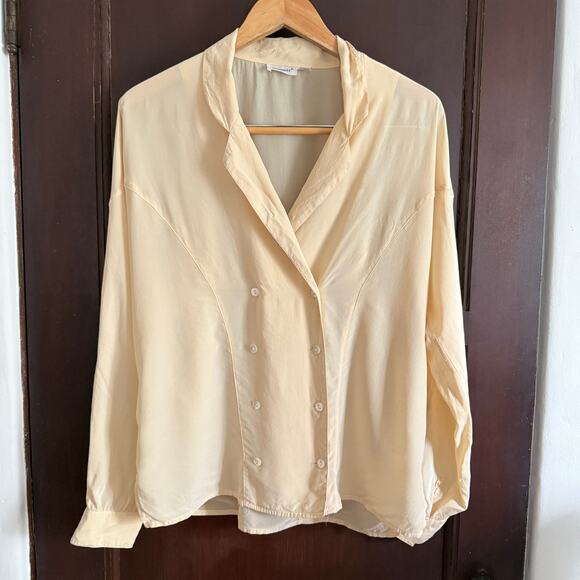 80s Vintage OMANTI 100% Silk Double Breasted Button Down Blouse Shirt Jacket 10 - Picture 1 of 6